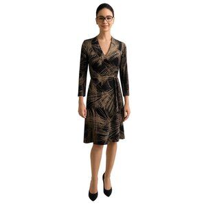 VINTAGE Wrap Dress Lily Long Sleeve Brown Black V Neck Women's Woman's Small